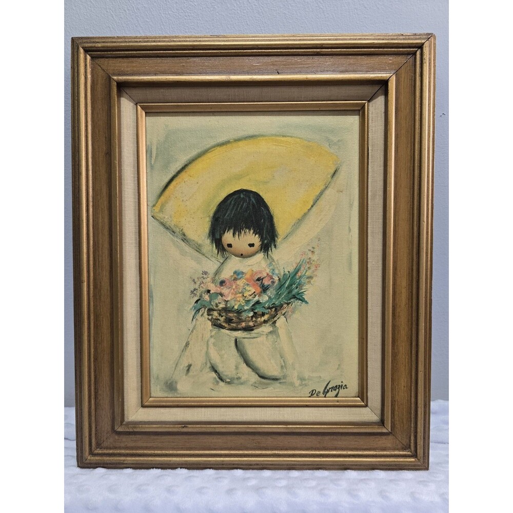 Framed DeGrazia Flower Boy Painting On Canvas Signed Authentic Reproduction MCM
